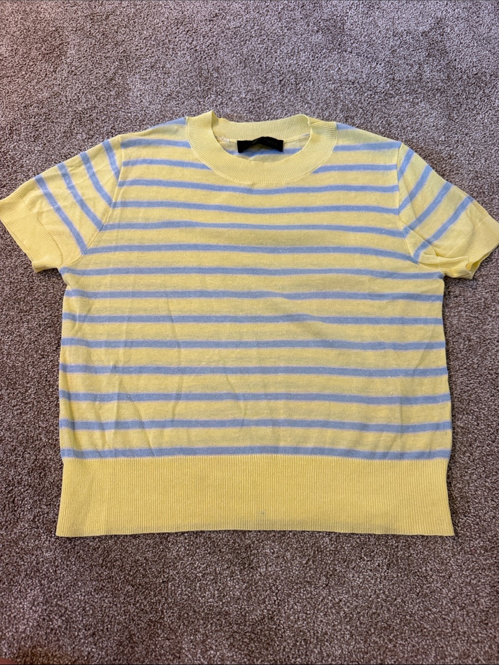 Zara Short-Sleeve Striped Knit Sweater in Yellow and Light Blue size S
